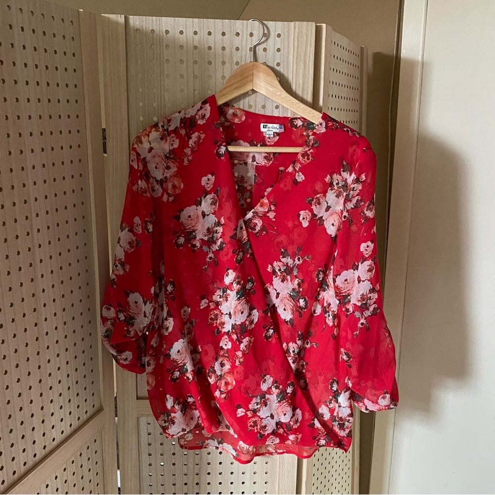 Red floral top, size medium